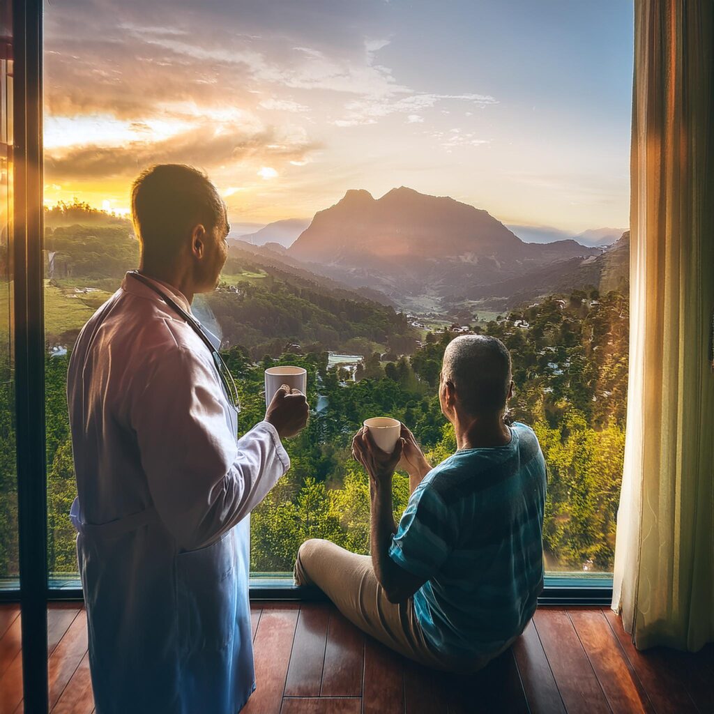 Firefly A medic and a patient are looking at the window of a house in the mountains, they’re looking (1)
